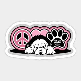 Old English Sheepdog Dog Breed Peace Love Paw ( Puppies Rule! ) Sticker